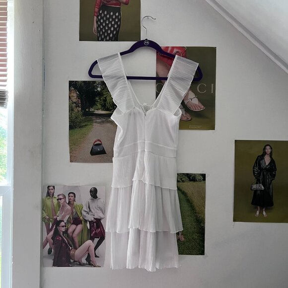 Vintage White Chiffon Tank Dress Off The Shoulder Bohemian Bridal Dresses - Picture 3 of 3